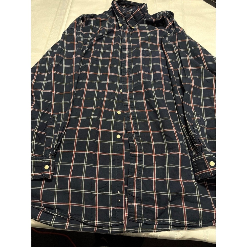 Chaps Ralph Lauren Mens Navy Blue Plaid Long Sleeve Button Down Cotton Shirt XL